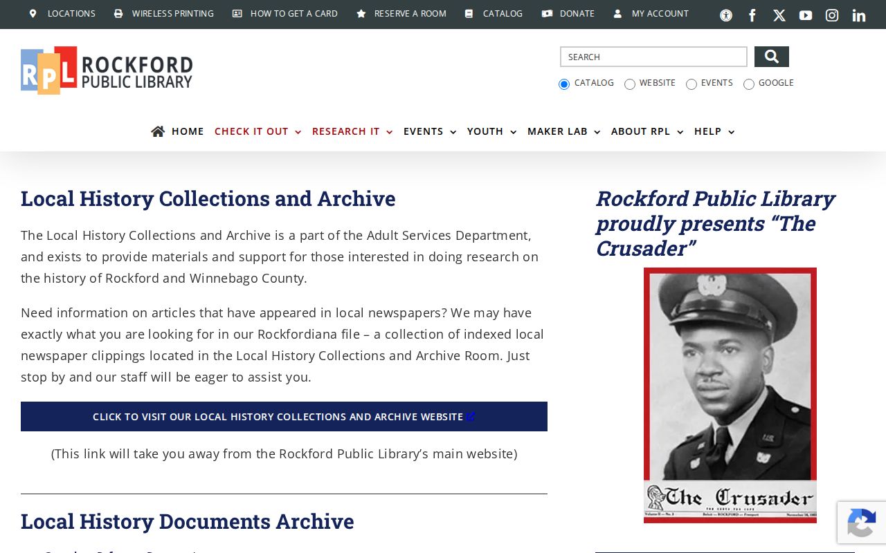 Rockford Public Library Local History collections page for directories maps and indexes