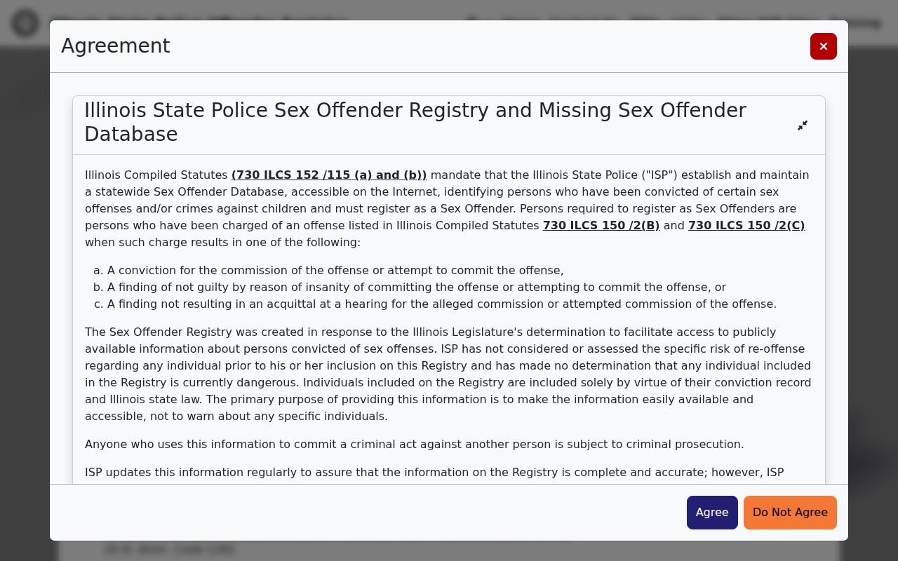 Illinois State Police registry search fields for a lawful Winnebago County lookup