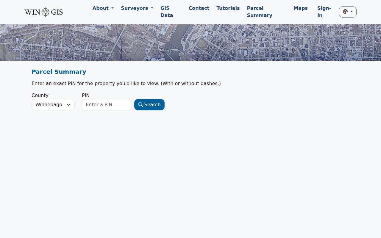 WinGIS parcel summary interface for a Winnebago County PIN search