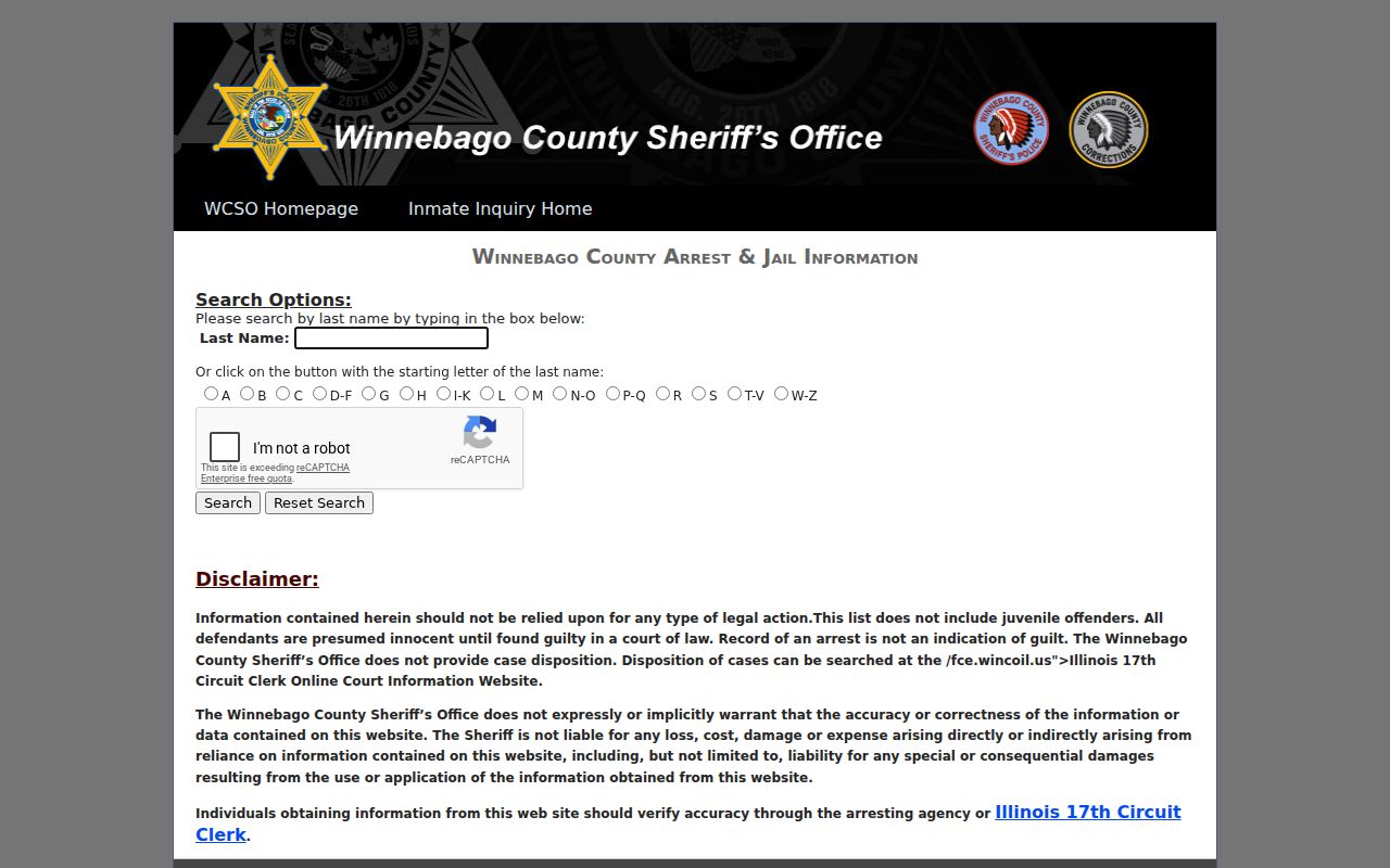 Winnebago County residents directory jail roster